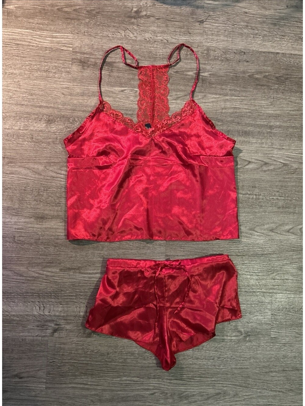 Women’s Sexy Pajama Set - Size X-LARGE. Satin Lace Cami with Shorts